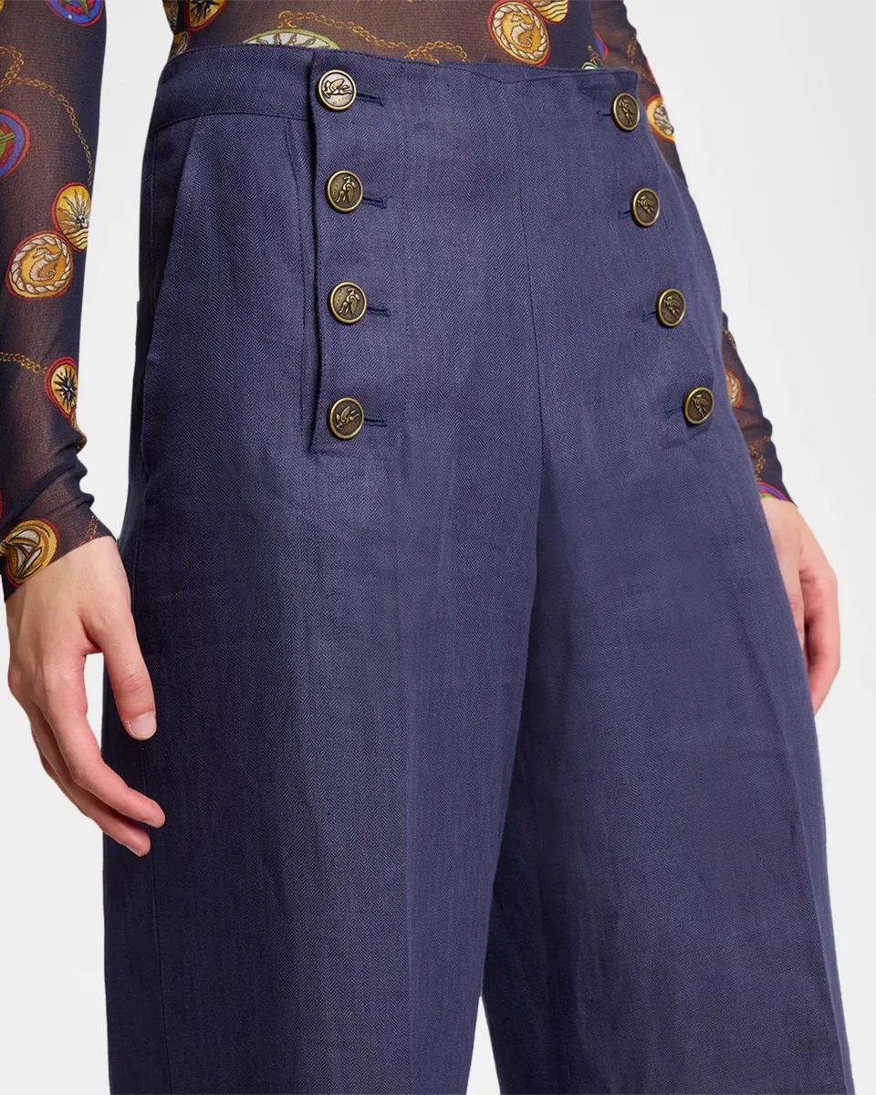 Etro Linen Herringbone Straight-Leg Sailor Trousers | Thumbnail 5 Etro Linen Herringbone Straight-Leg Sailor Trousers | Thumbnail 5