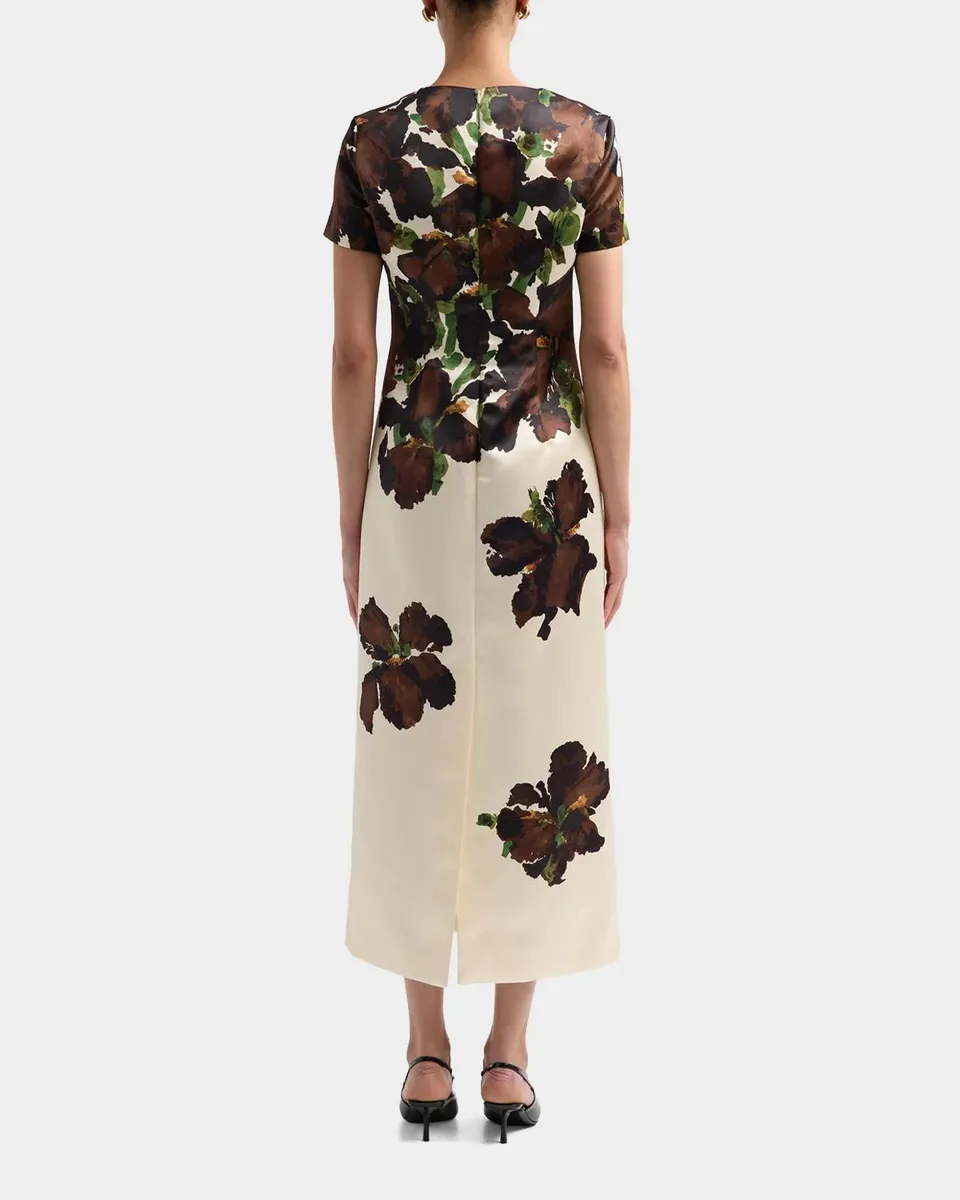 Oscar de la Renta Short-Sleeve Watercolor Iris Print Midi Dress | Thumbnail 4 Oscar de la Renta Short-Sleeve Watercolor Iris Print Midi Dress | Thumbnail 4