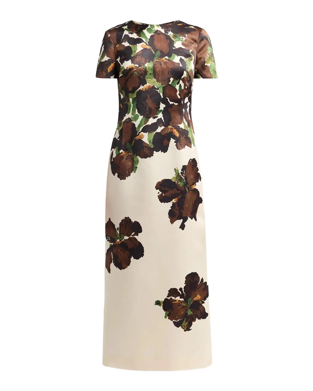 Oscar de la Renta Short-Sleeve Watercolor Iris Print Midi Dress | Thumbnail 1 Oscar de la Renta Short-Sleeve Watercolor Iris Print Midi Dress | Thumbnail 1