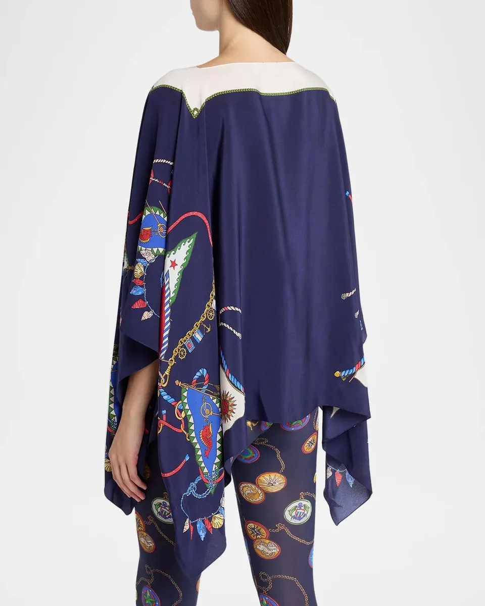 Etro Nautical-Print Silk Handkerchief Poncho Top | Thumbnail 3 Etro Nautical-Print Silk Handkerchief Poncho Top | Thumbnail 3