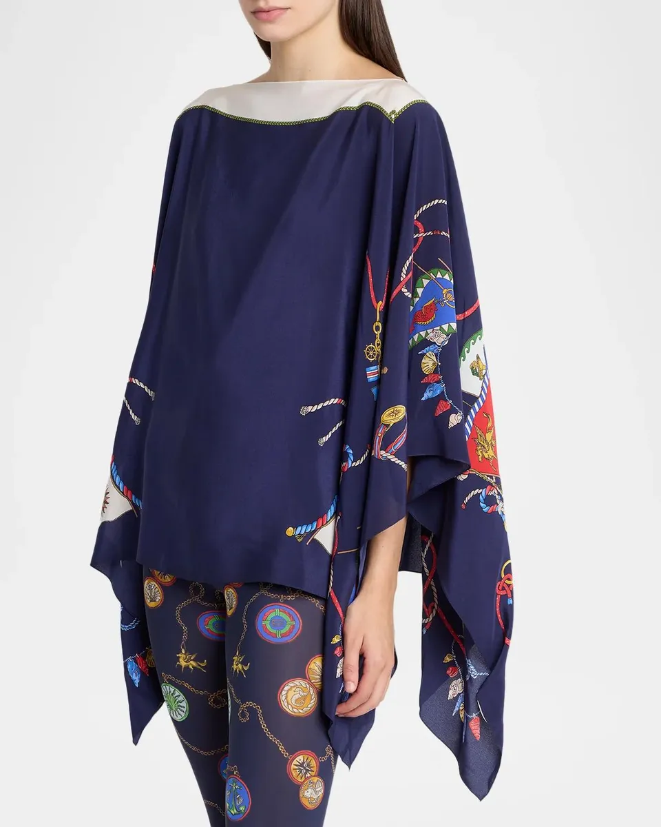 Etro Nautical-Print Silk Handkerchief Poncho Top | Thumbnail 4 Etro Nautical-Print Silk Handkerchief Poncho Top | Thumbnail 4