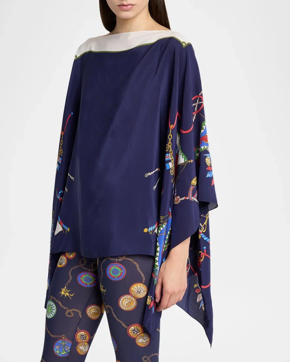 Etro Nautical-Print Silk Handkerchief Poncho Top | Thumbnail 5 Etro Nautical-Print Silk Handkerchief Poncho Top | Thumbnail 5