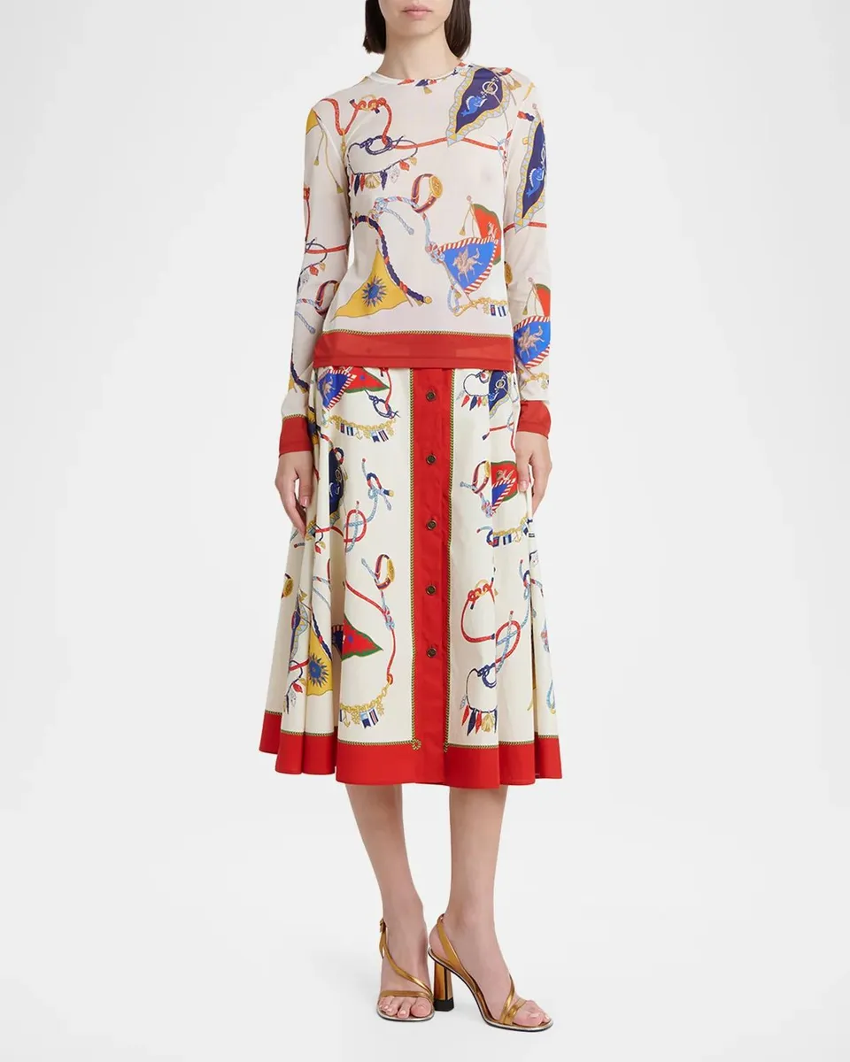 Etro Nautical-Print Cotton Poplin Button-Front Midi Skirt | Thumbnail 2 Etro Nautical-Print Cotton Poplin Button-Front Midi Skirt | Thumbnail 2