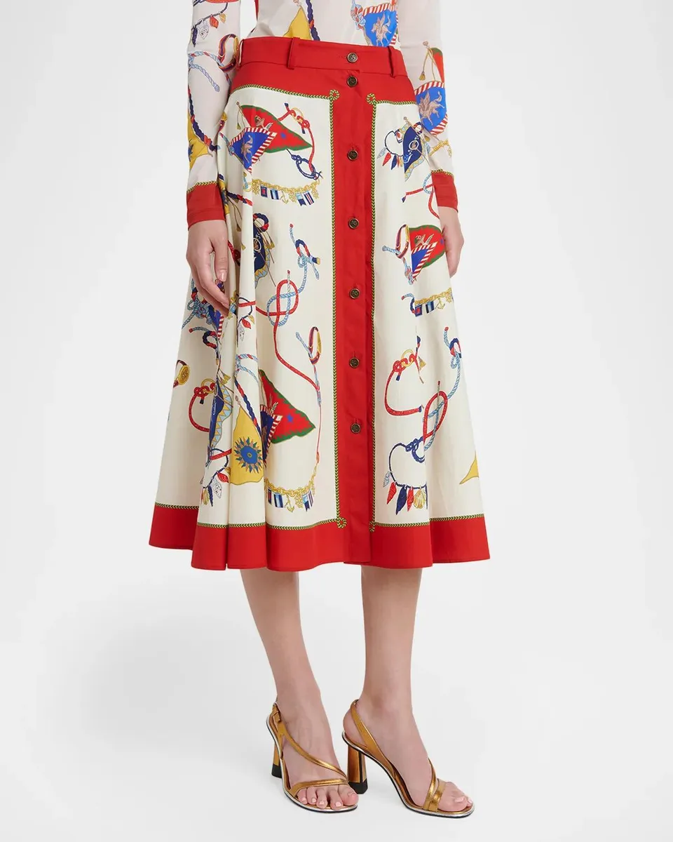 Etro Nautical-Print Cotton Poplin Button-Front Midi Skirt | Thumbnail 4 Etro Nautical-Print Cotton Poplin Button-Front Midi Skirt | Thumbnail 4