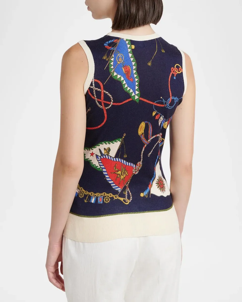 Etro Nautical Print Silk-Cashmere Sleeveless Sweater | Thumbnail 3