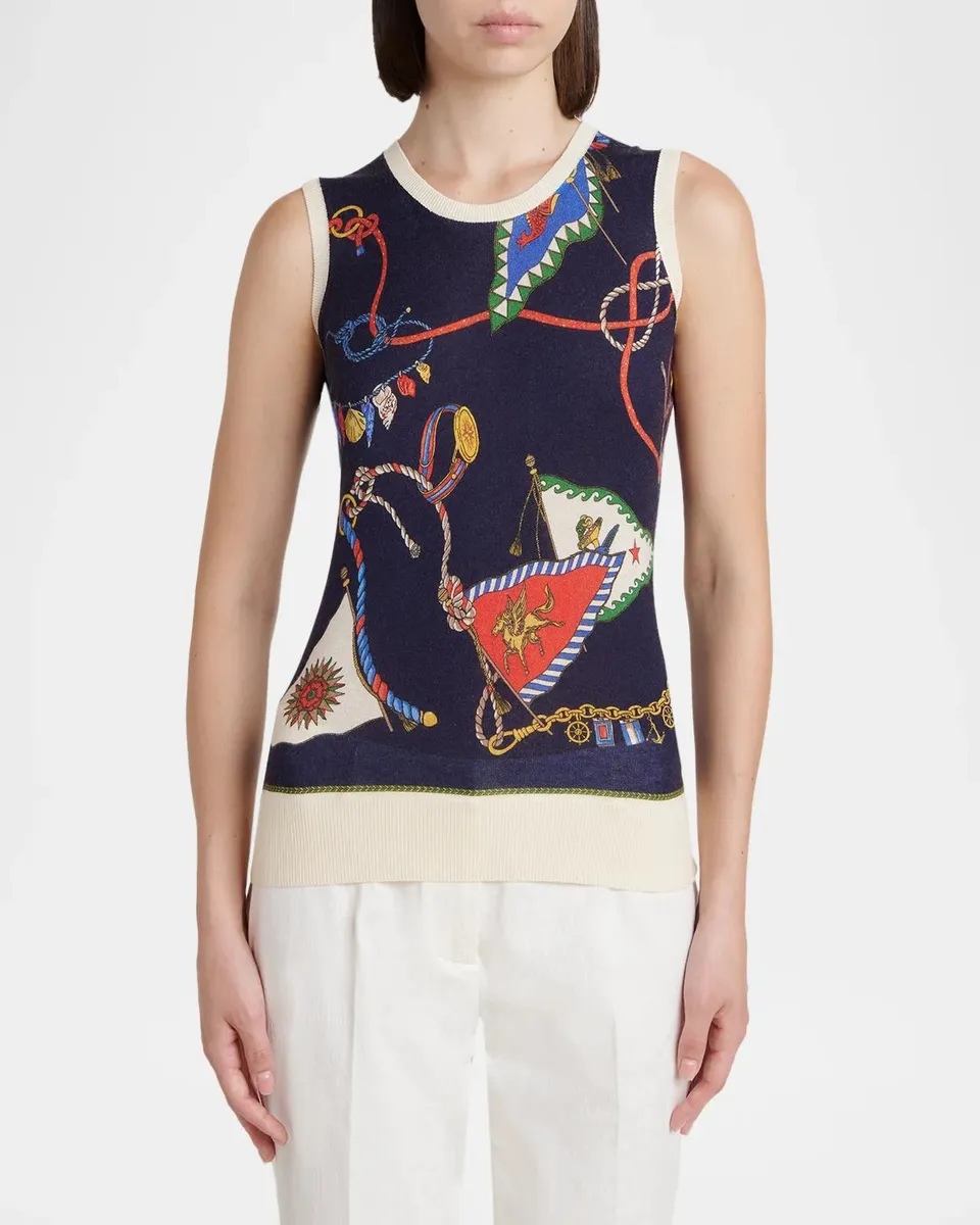 Etro Nautical Print Silk-Cashmere Sleeveless Sweater | Thumbnail 4