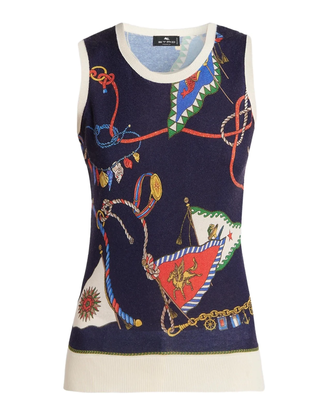 Nautical Print Silk-Cashmere Sleeveless Sweater Nautical Print Silk-Cashmere Sleeveless Sweater