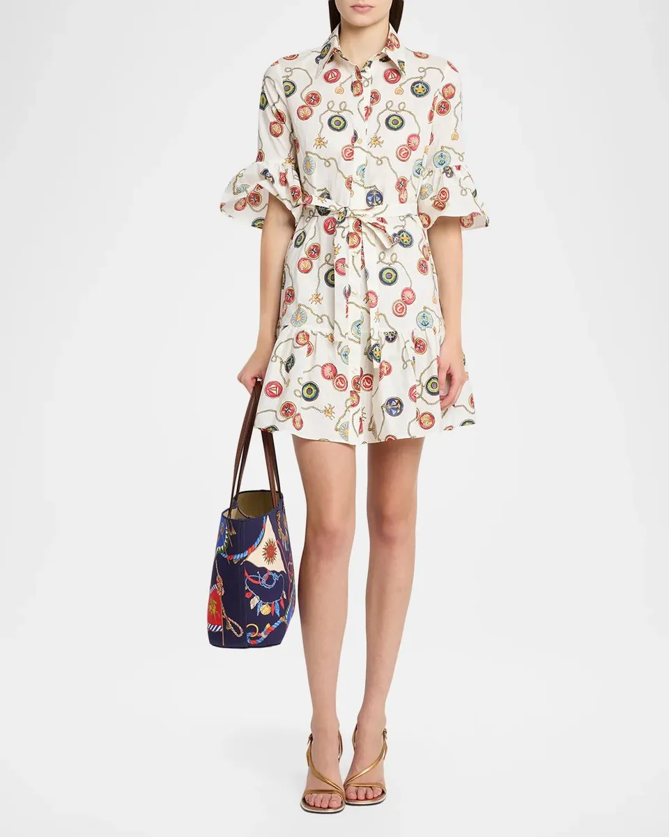 Etro Nautical-Print Cotton Poplin Ruffle Mini Shirtdress With Belt | Thumbnail 2 Etro Nautical-Print Cotton Poplin Ruffle Mini Shirtdress With Belt | Thumbnail 2