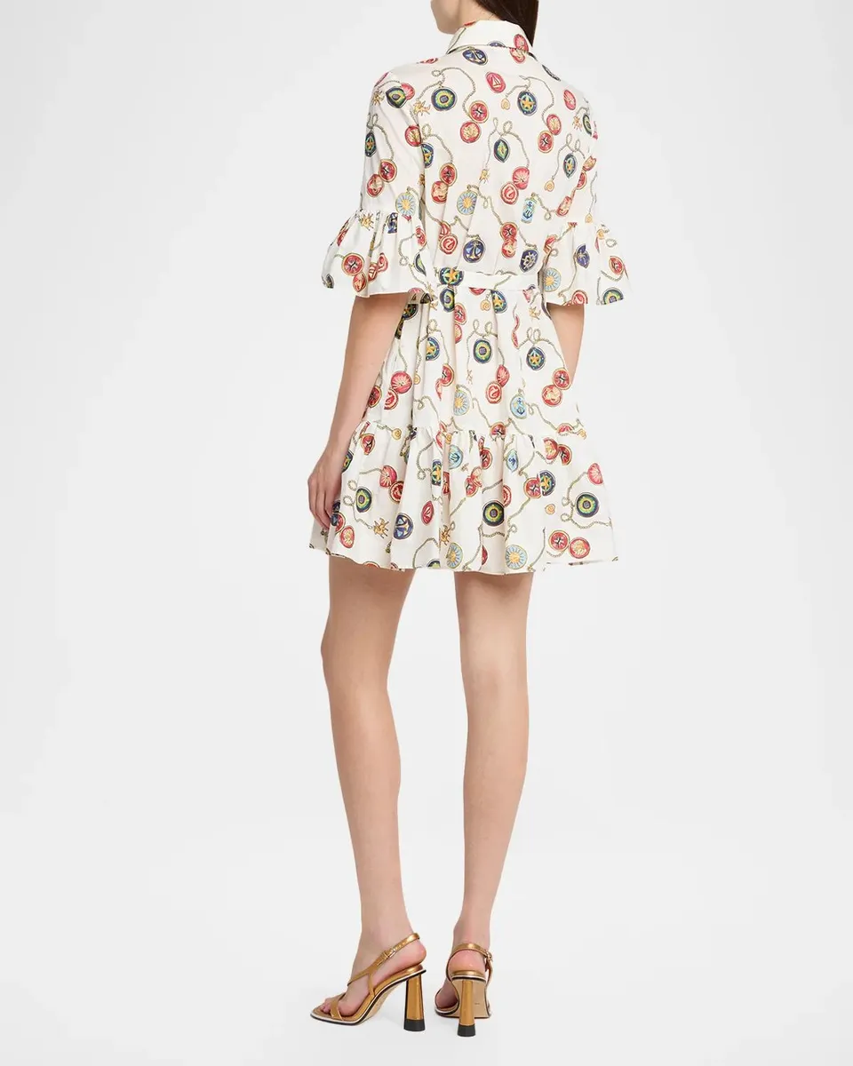 Etro Nautical-Print Cotton Poplin Ruffle Mini Shirtdress With Belt | Thumbnail 3 Etro Nautical-Print Cotton Poplin Ruffle Mini Shirtdress With Belt | Thumbnail 3