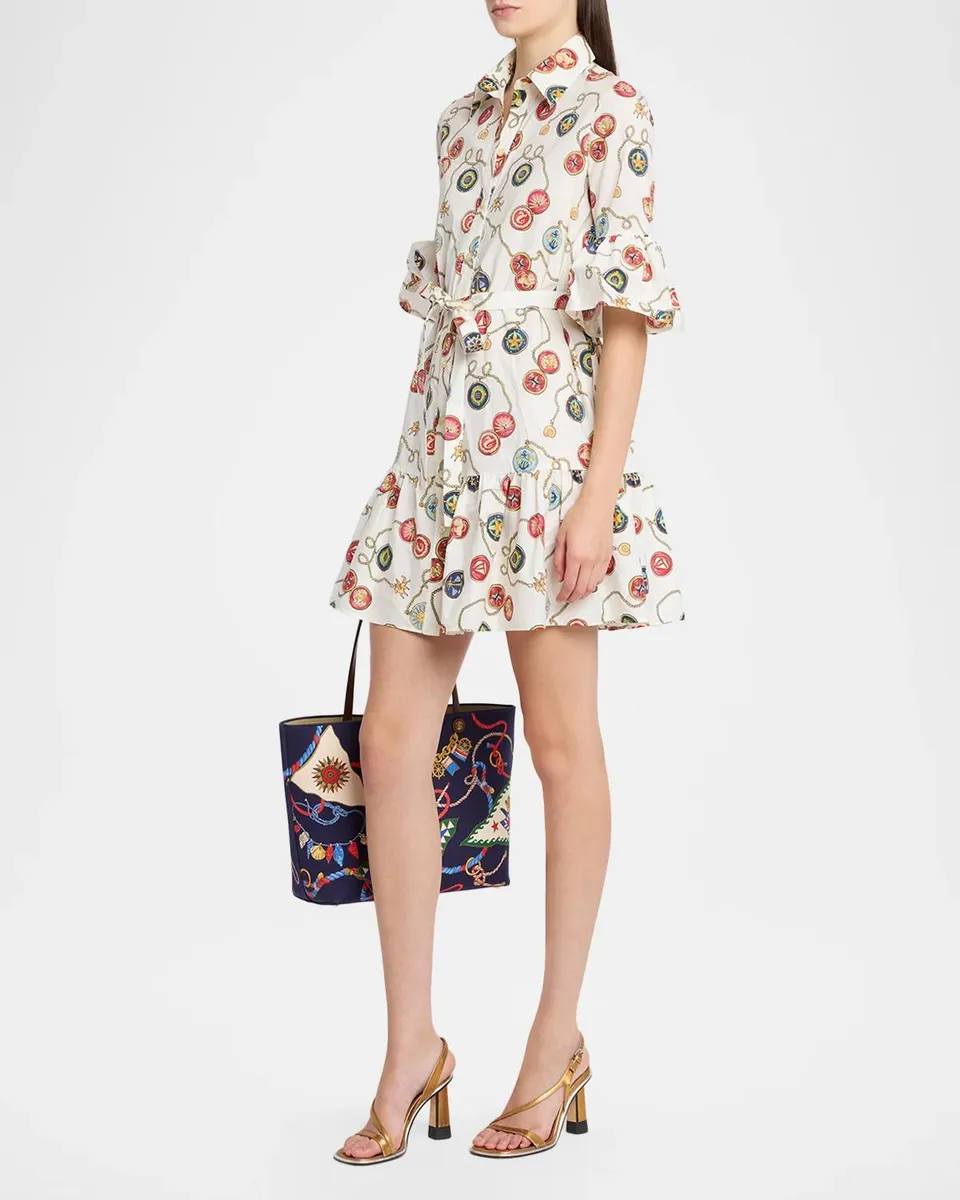 Etro Nautical-Print Cotton Poplin Ruffle Mini Shirtdress With Belt | Thumbnail 4 Etro Nautical-Print Cotton Poplin Ruffle Mini Shirtdress With Belt | Thumbnail 4