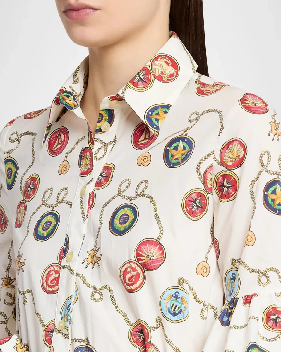 Etro Nautical-Print Cotton Poplin Ruffle Mini Shirtdress With Belt | Thumbnail 5 Etro Nautical-Print Cotton Poplin Ruffle Mini Shirtdress With Belt | Thumbnail 5