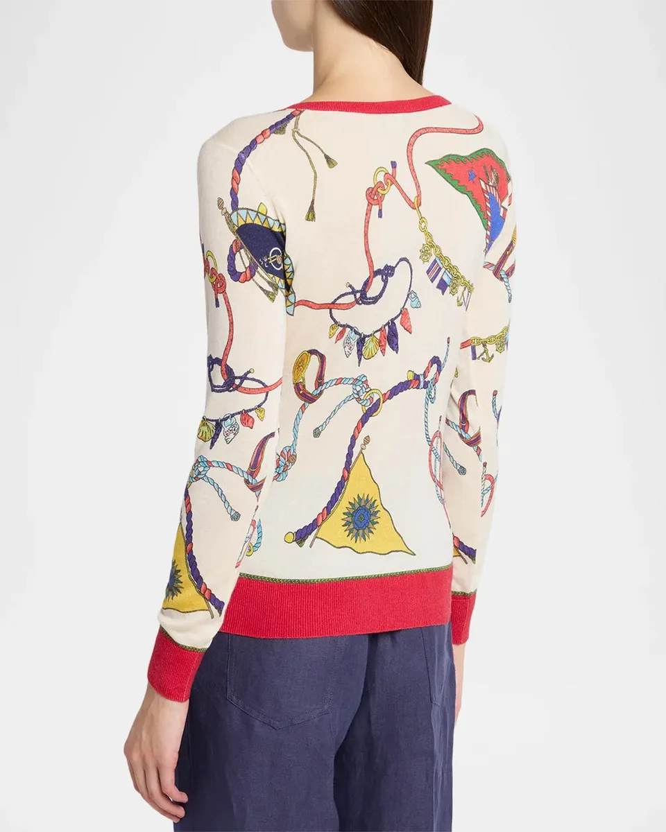 Etro Nautical Print Silk-Cashmere V-Neck Sweater | Thumbnail 3 Etro Nautical Print Silk-Cashmere V-Neck Sweater | Thumbnail 3