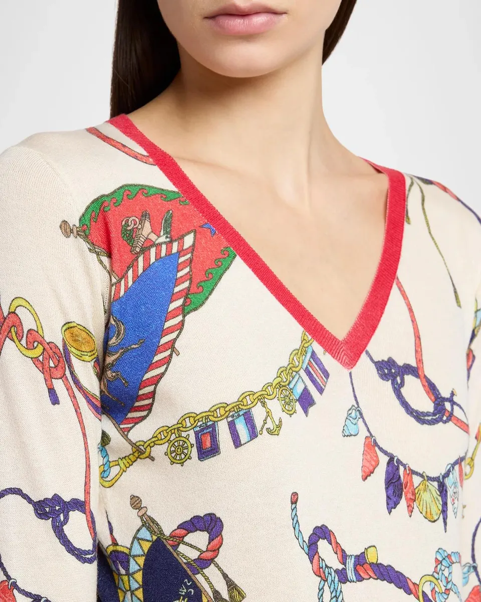 Etro Nautical Print Silk-Cashmere V-Neck Sweater | Thumbnail 5 Etro Nautical Print Silk-Cashmere V-Neck Sweater | Thumbnail 5