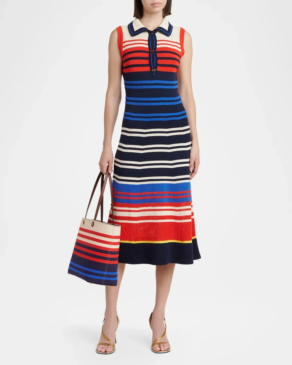 Etro Striped Mixed-Knit Sleeveless Midi Polo Dress | Thumbnail 2