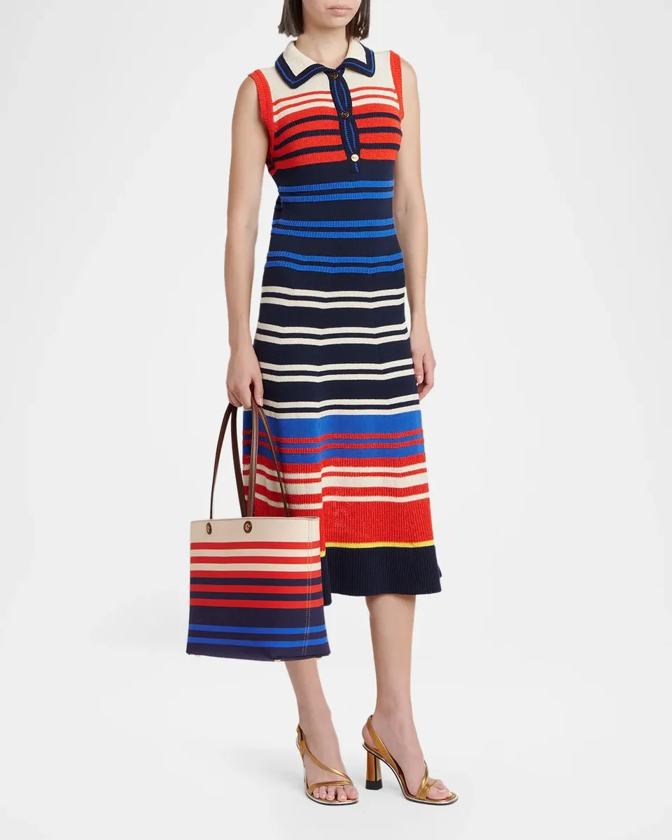 Etro Striped Mixed-Knit Sleeveless Midi Polo Dress | Thumbnail 4