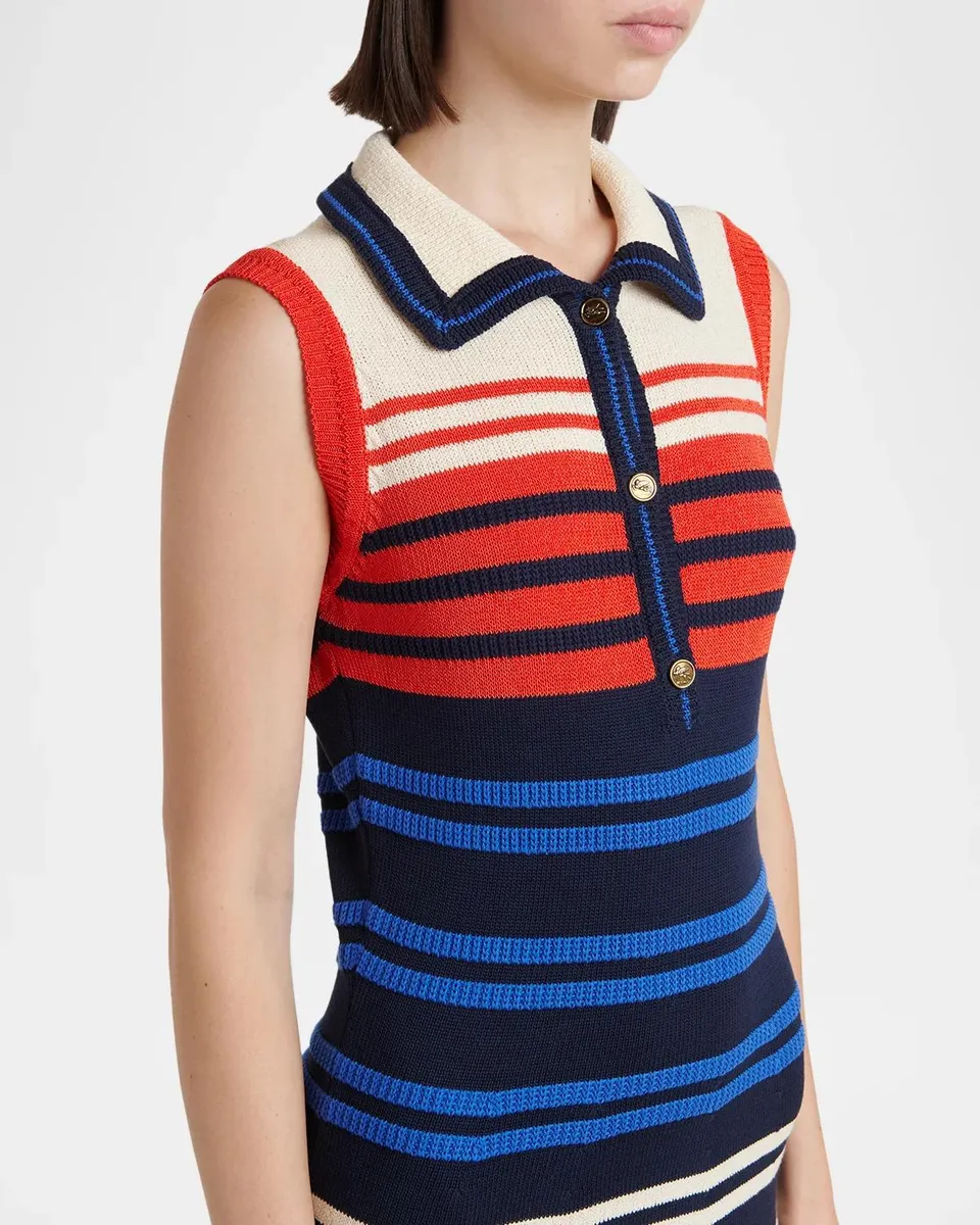 Etro Striped Mixed-Knit Sleeveless Midi Polo Dress | Thumbnail 5