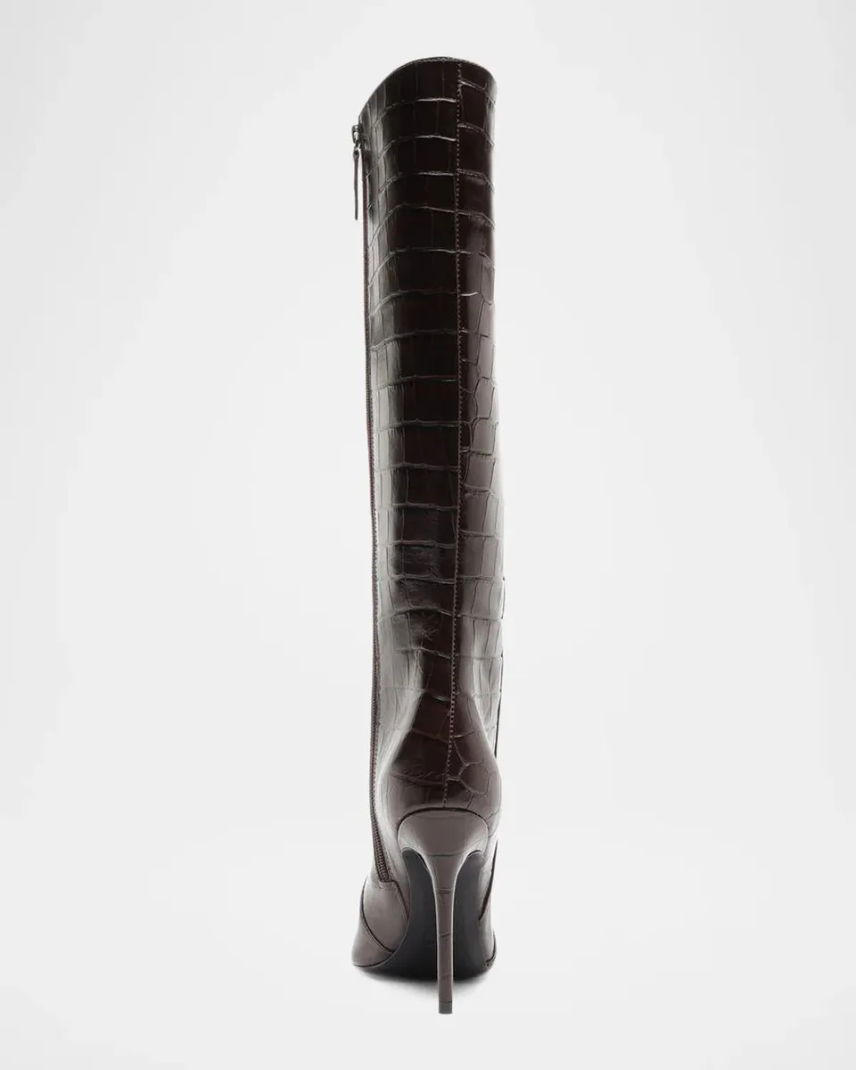 Schutz Samira 100MM Croc-Embossed Leather Knee-High Boots | Thumbnail 2