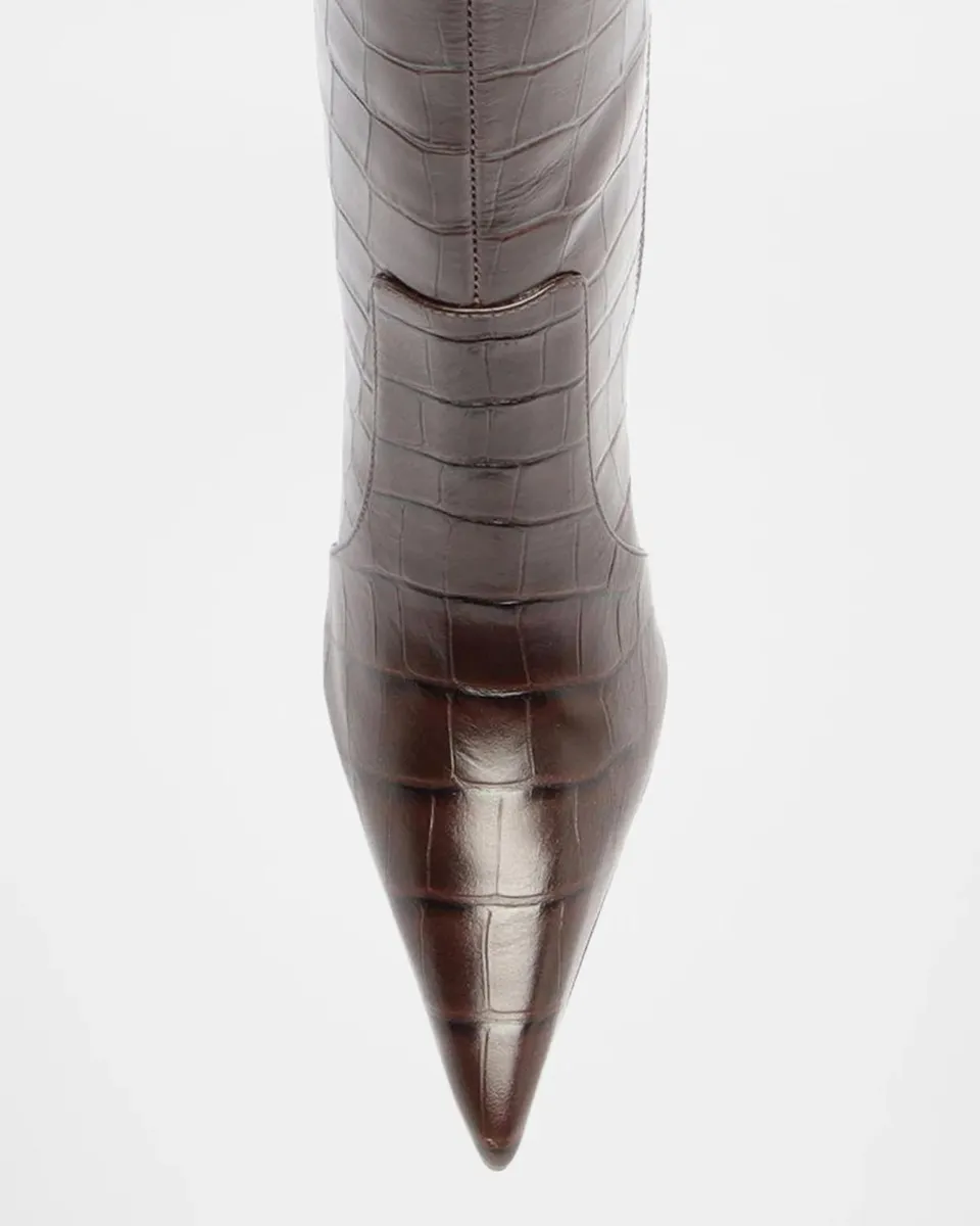 Schutz Samira 100MM Croc-Embossed Leather Knee-High Boots | Thumbnail 3