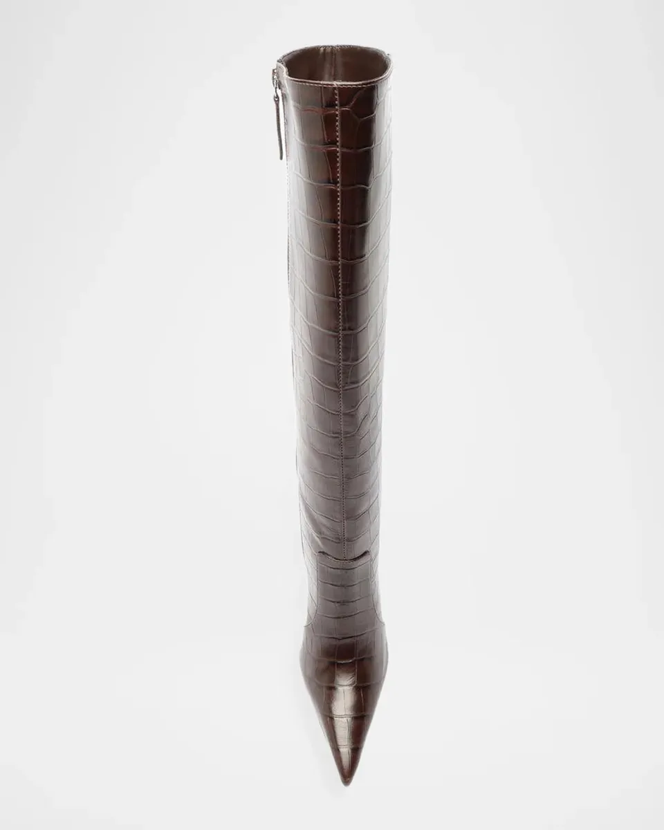 Schutz Samira 100MM Croc-Embossed Leather Knee-High Boots | Thumbnail 4