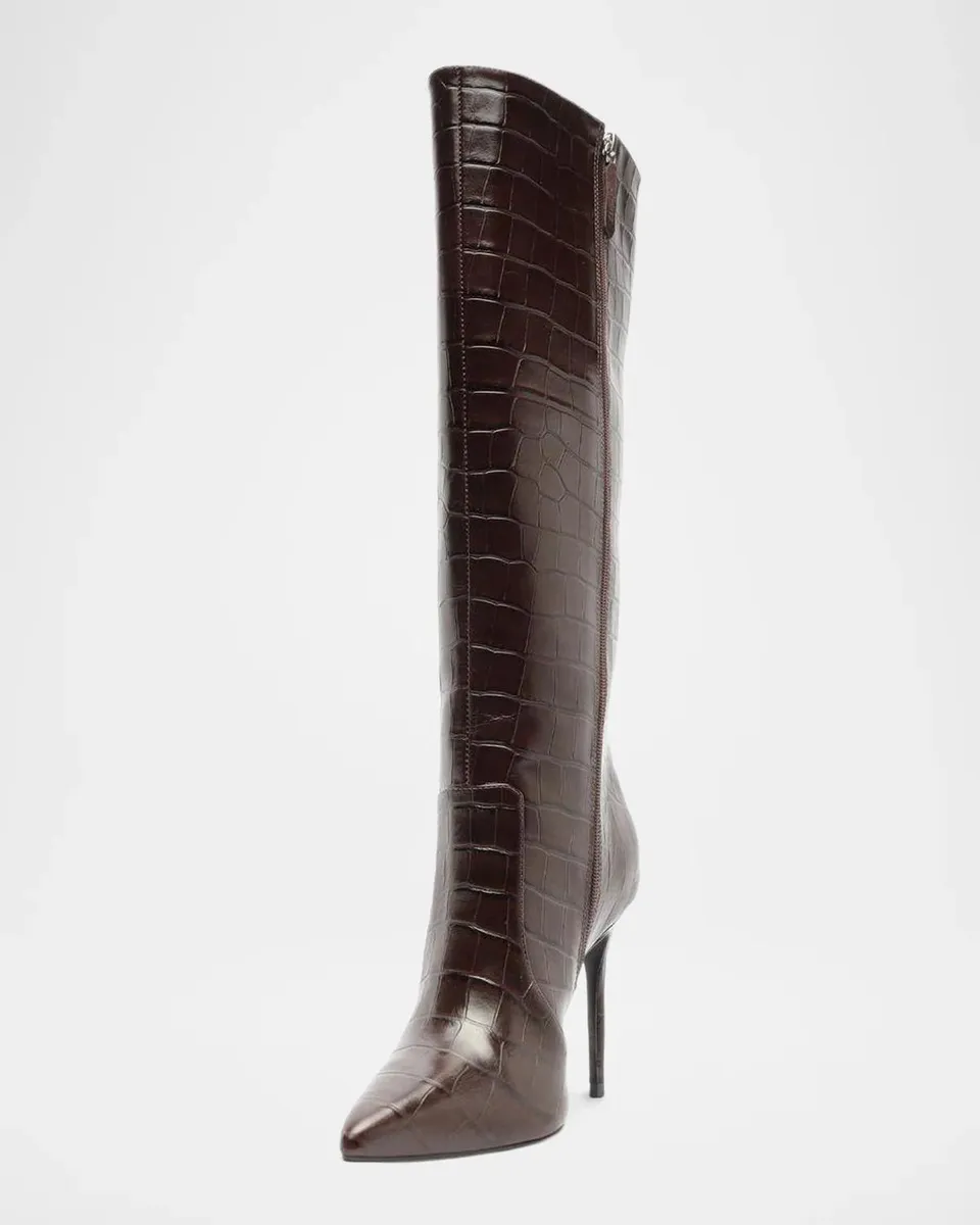 Schutz Samira 100MM Croc-Embossed Leather Knee-High Boots | Thumbnail 6