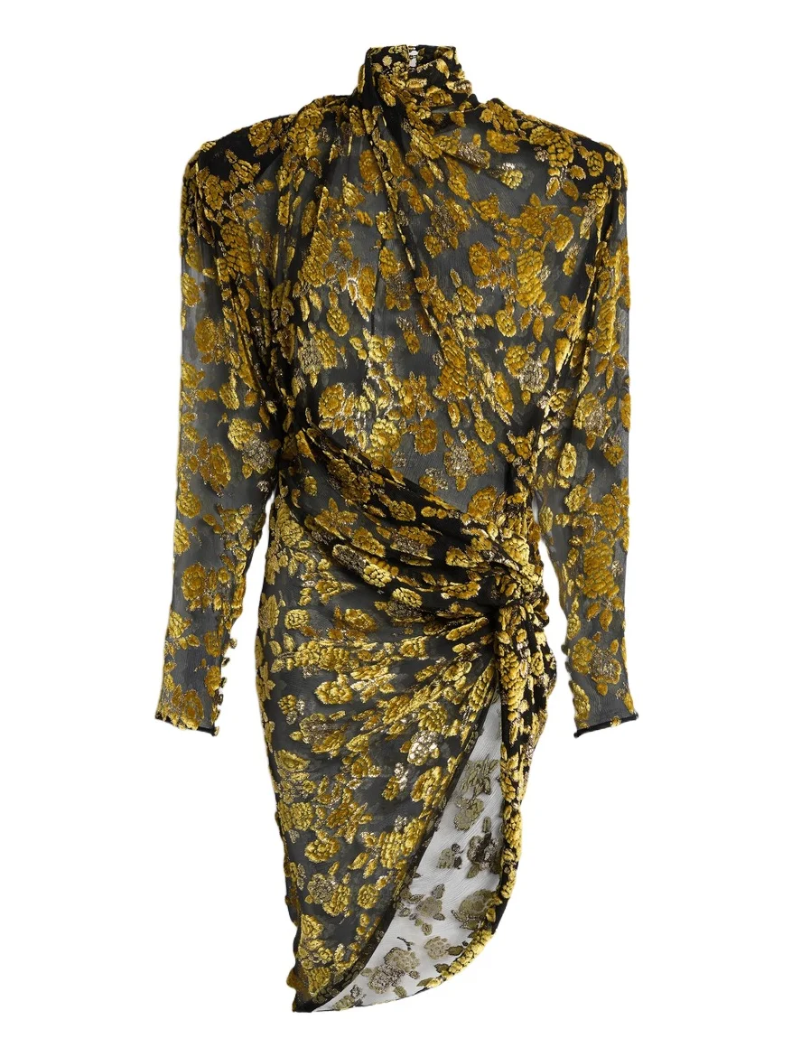 Draped velvet jacquard dress