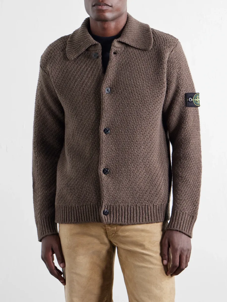 Stone Island Basket-Stitch Wool-Blend Cardigan - Men | Thumbnail 3 Stone Island Basket-Stitch Wool-Blend Cardigan - Men | Thumbnail 3