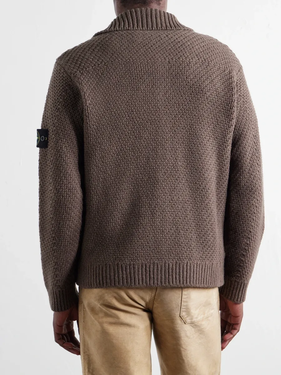 Stone Island Basket-Stitch Wool-Blend Cardigan - Men | Thumbnail 4 Stone Island Basket-Stitch Wool-Blend Cardigan - Men | Thumbnail 4