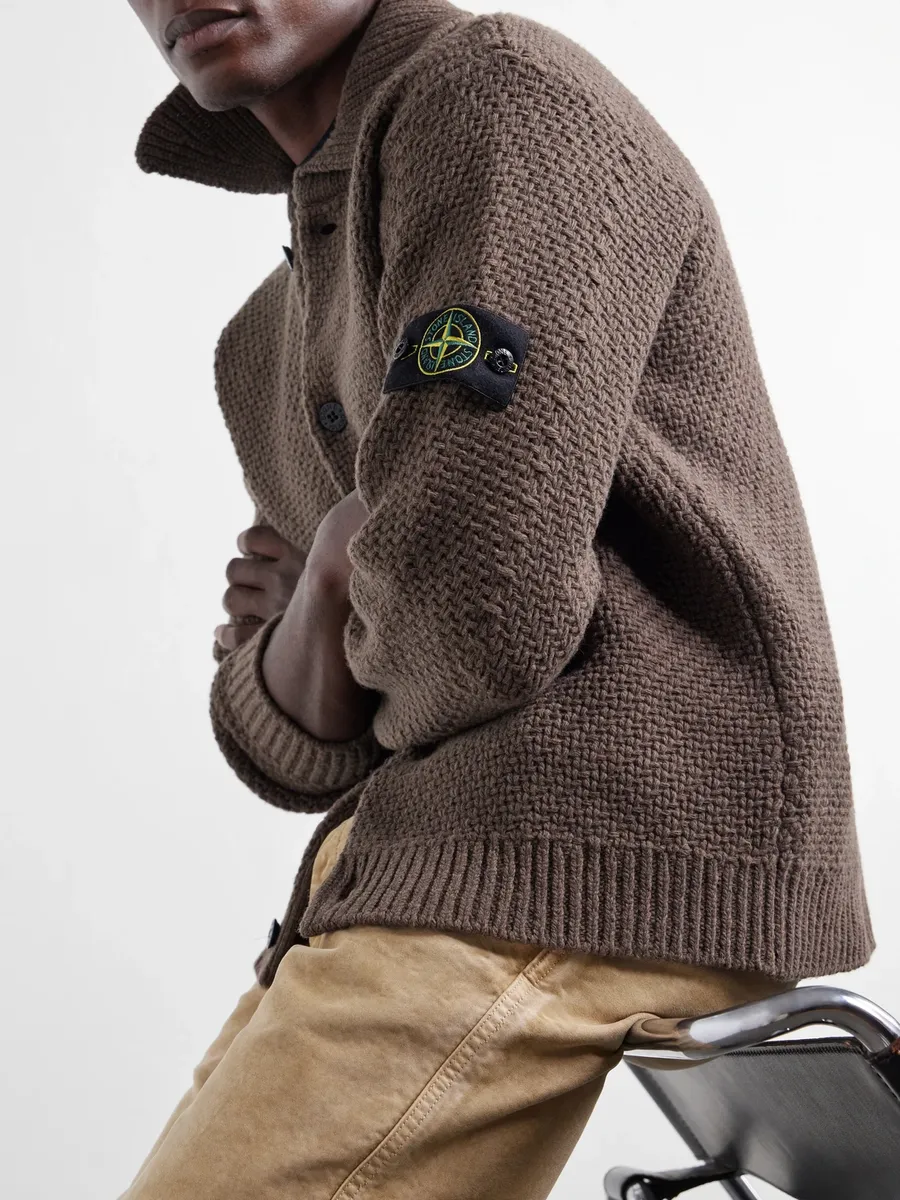 Stone Island Basket-Stitch Wool-Blend Cardigan - Men | Thumbnail 5 Stone Island Basket-Stitch Wool-Blend Cardigan - Men | Thumbnail 5