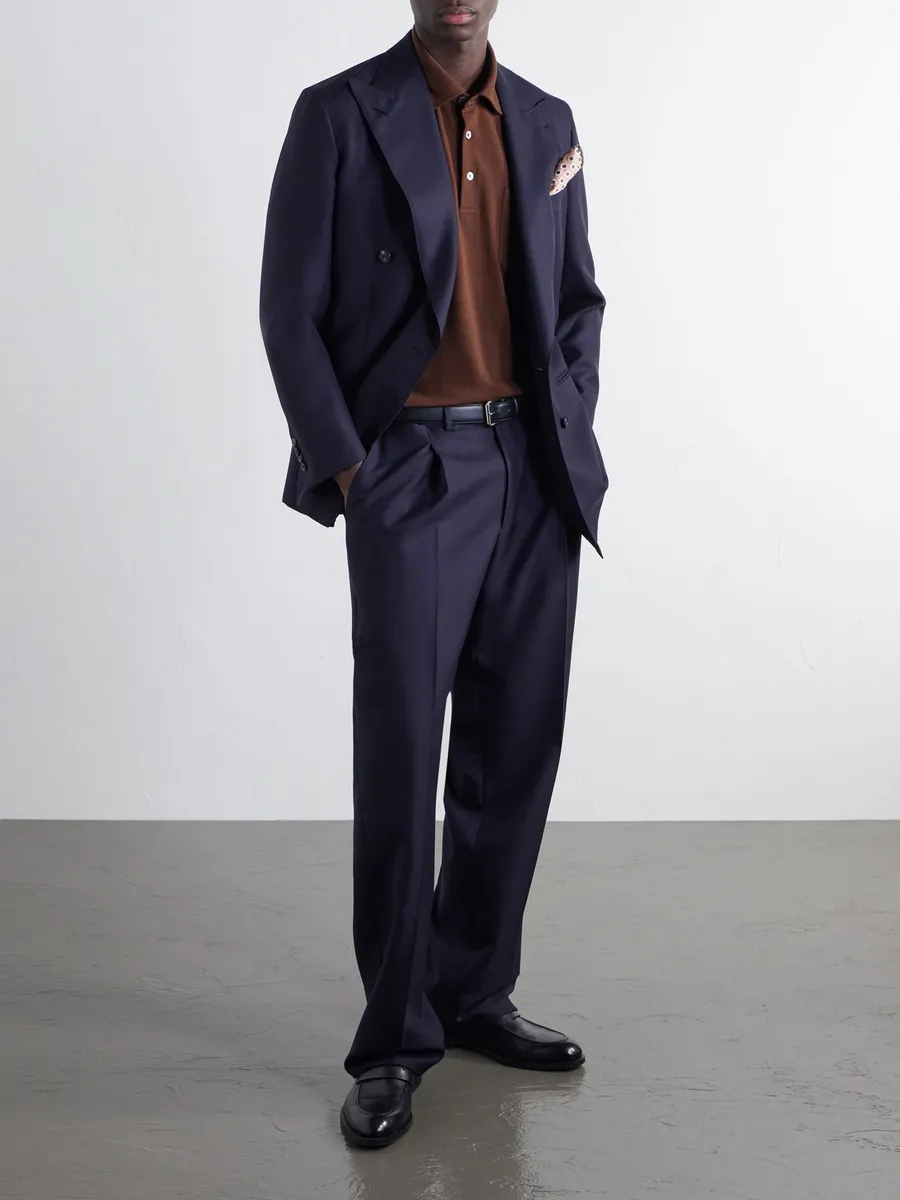 Zegna Leather-Trimmed Cotton-Piqué Polo Shirt - Men | Thumbnail 2 Zegna Leather-Trimmed Cotton-Piqué Polo Shirt - Men | Thumbnail 2