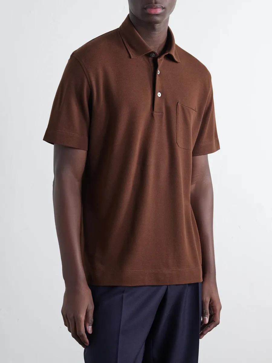 Zegna Leather-Trimmed Cotton-Piqué Polo Shirt - Men | Thumbnail 3 Zegna Leather-Trimmed Cotton-Piqué Polo Shirt - Men | Thumbnail 3