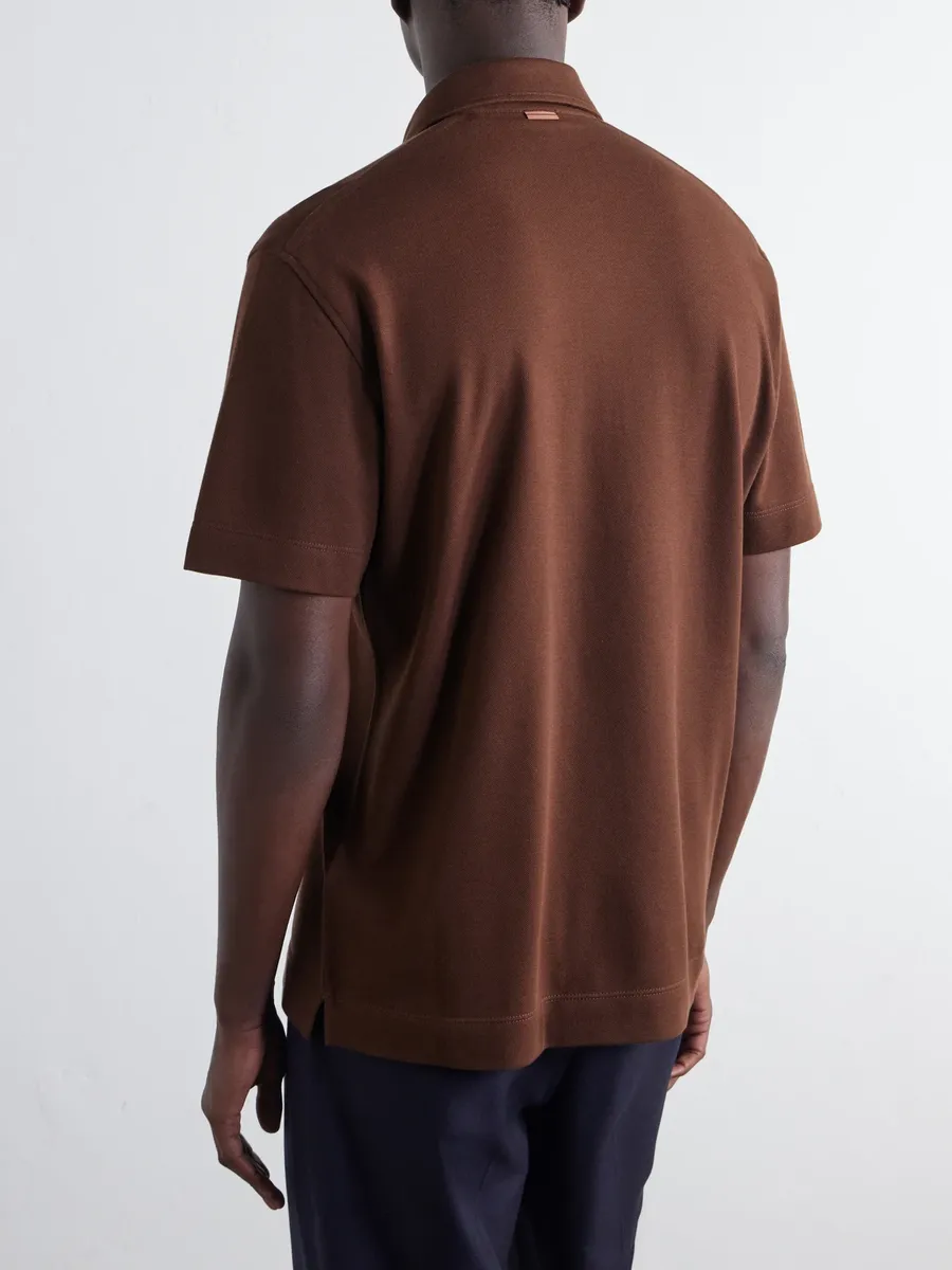 Zegna Leather-Trimmed Cotton-Piqué Polo Shirt - Men | Thumbnail 4 Zegna Leather-Trimmed Cotton-Piqué Polo Shirt - Men | Thumbnail 4
