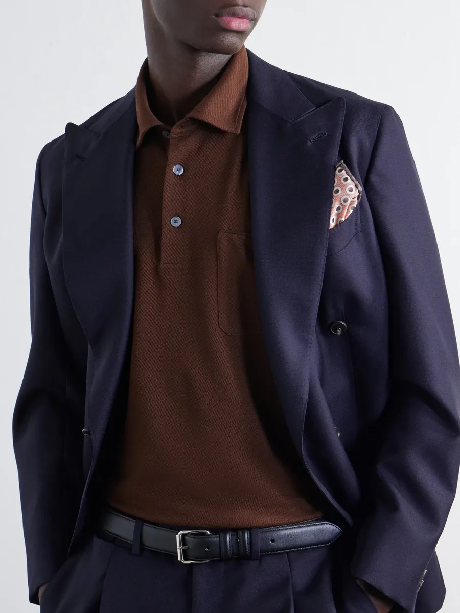 Zegna Leather-Trimmed Cotton-Piqué Polo Shirt - Men | Thumbnail 5 Zegna Leather-Trimmed Cotton-Piqué Polo Shirt - Men | Thumbnail 5
