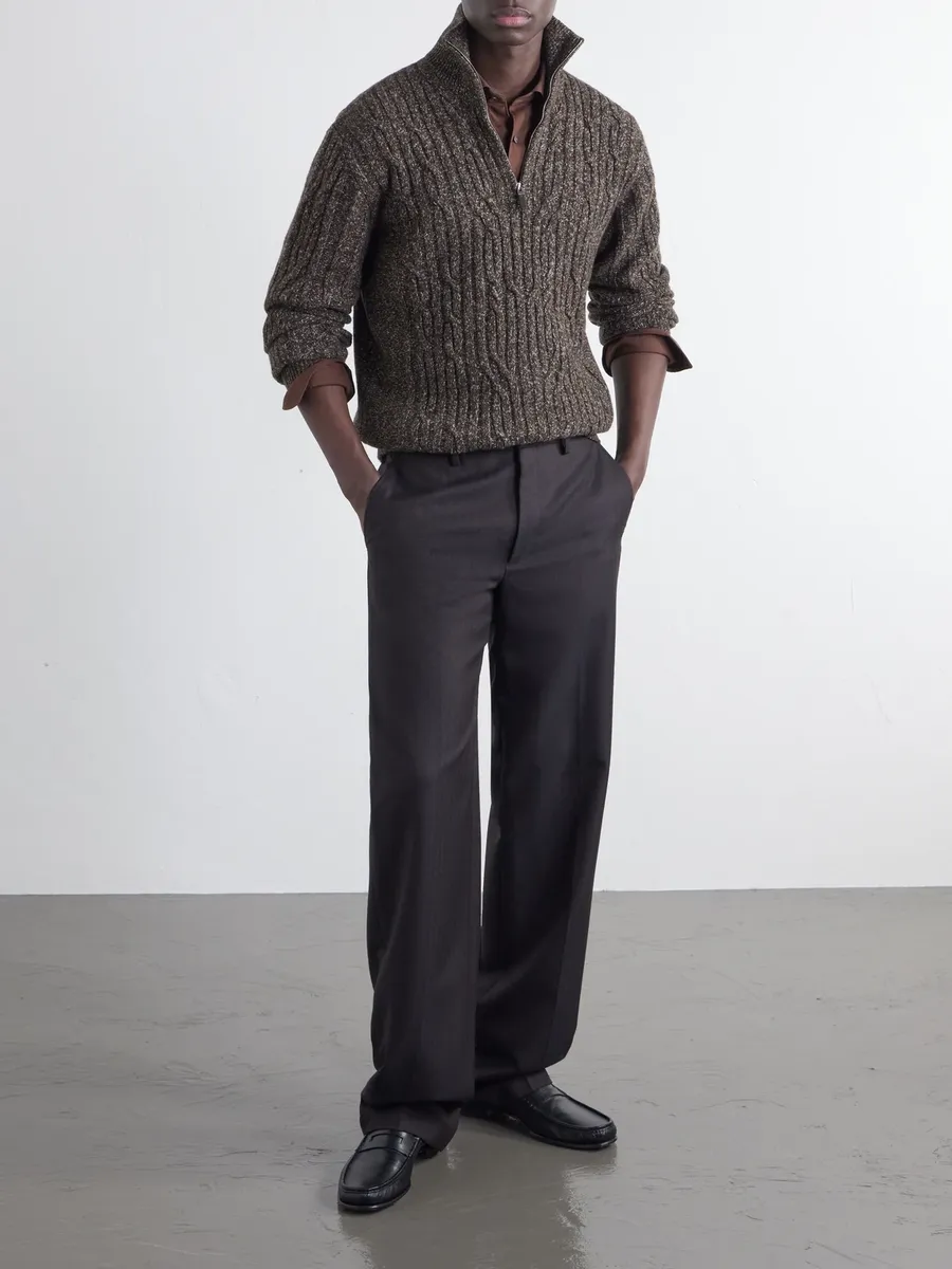 Zegna Cable-Knit Wool and Cashmere-Blend Half-Zip Sweater - Men | Thumbnail 2