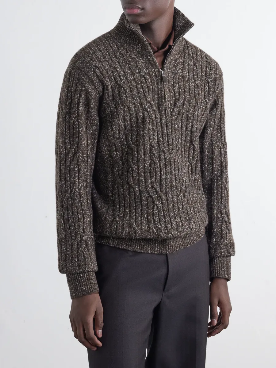 Zegna Cable-Knit Wool and Cashmere-Blend Half-Zip Sweater - Men | Thumbnail 3