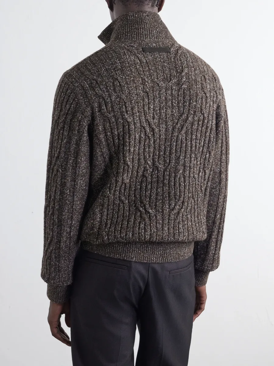 Zegna Cable-Knit Wool and Cashmere-Blend Half-Zip Sweater - Men | Thumbnail 4