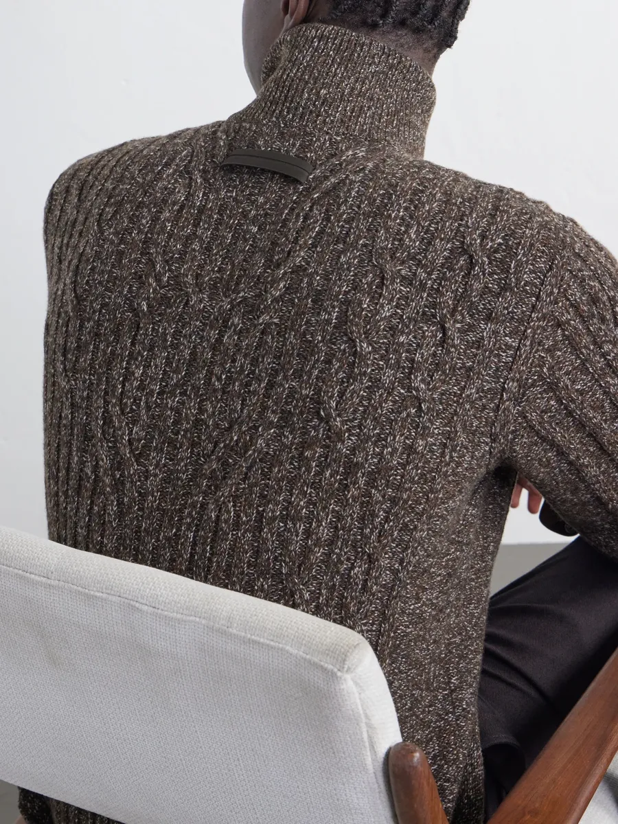 Zegna Cable-Knit Wool and Cashmere-Blend Half-Zip Sweater - Men | Thumbnail 5