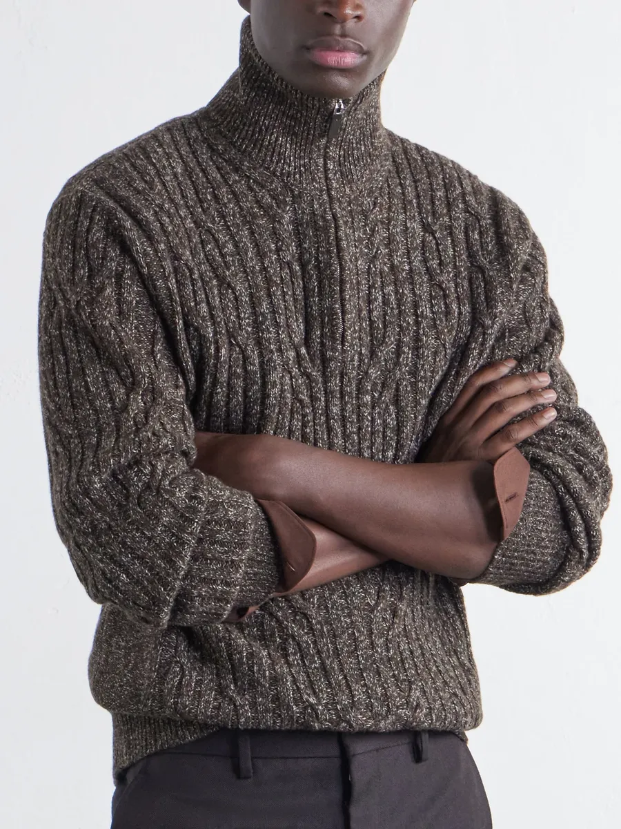 Zegna Cable-Knit Wool and Cashmere-Blend Half-Zip Sweater - Men | Thumbnail 6