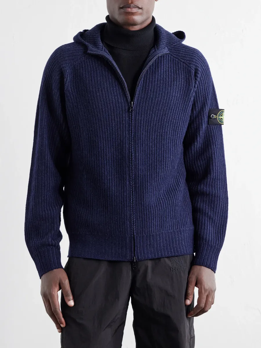 Stone Island Ribbed Cashmere and Wool-Blend Zip-Up Hoodie - Men | Thumbnail 3