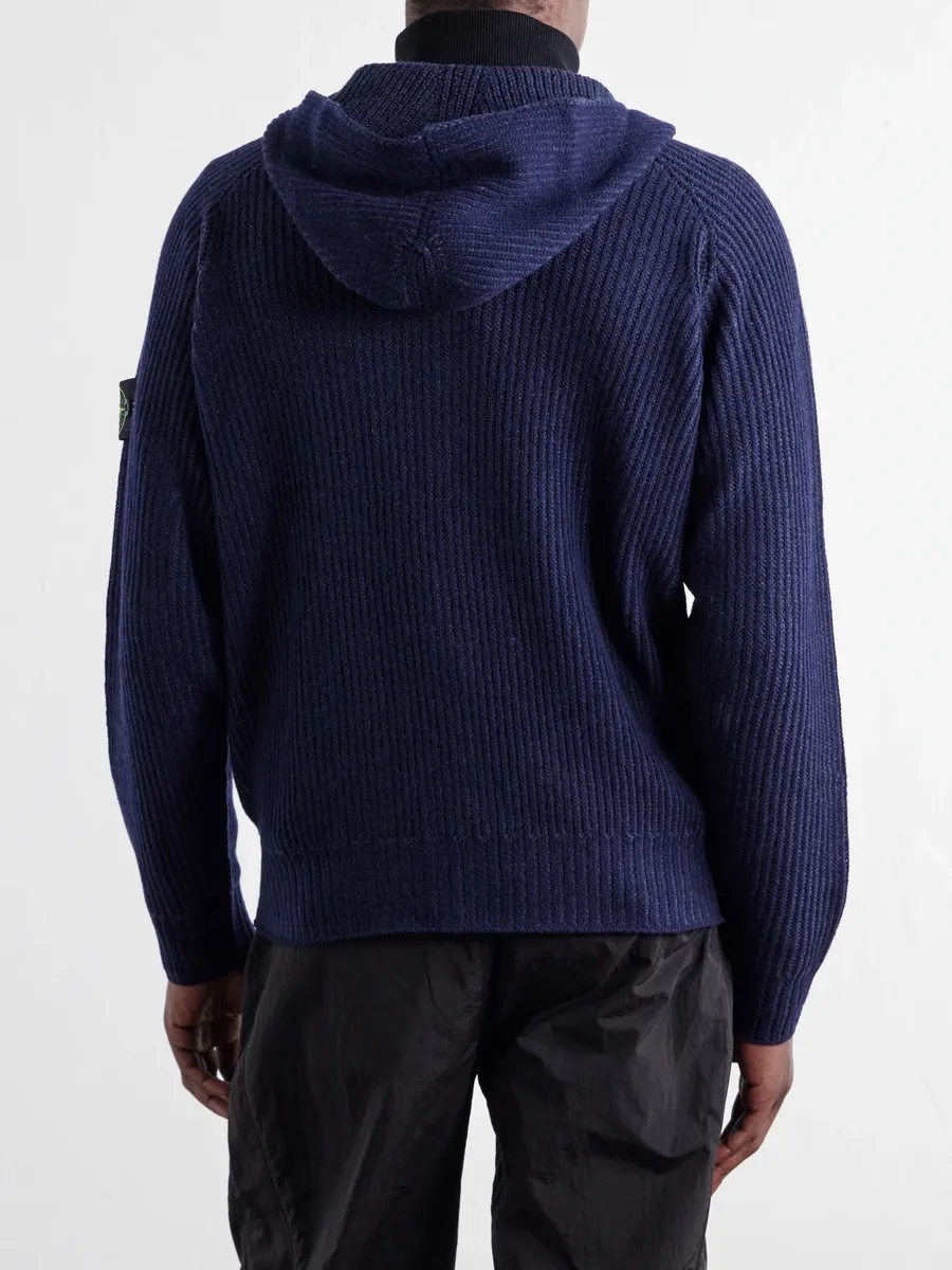 Stone Island Ribbed Cashmere and Wool-Blend Zip-Up Hoodie - Men | Thumbnail 4