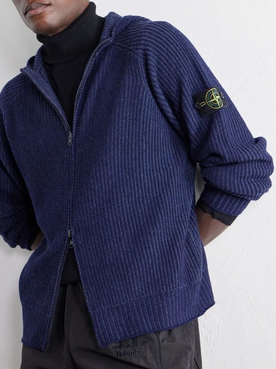 Stone Island Ribbed Cashmere and Wool-Blend Zip-Up Hoodie - Men | Thumbnail 5