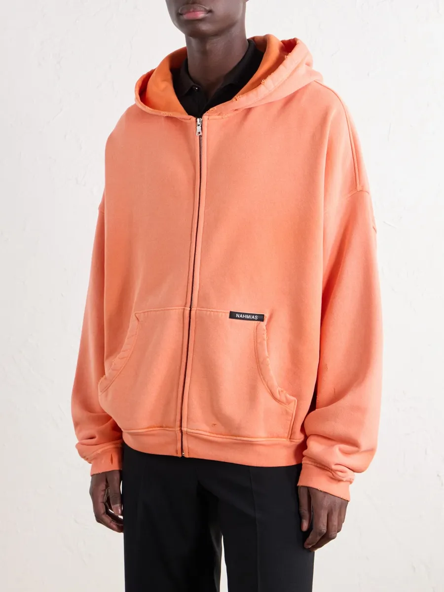 Nahmias Distressed Cotton-Jersey Zip-Up Hoodie - Men | Thumbnail 3