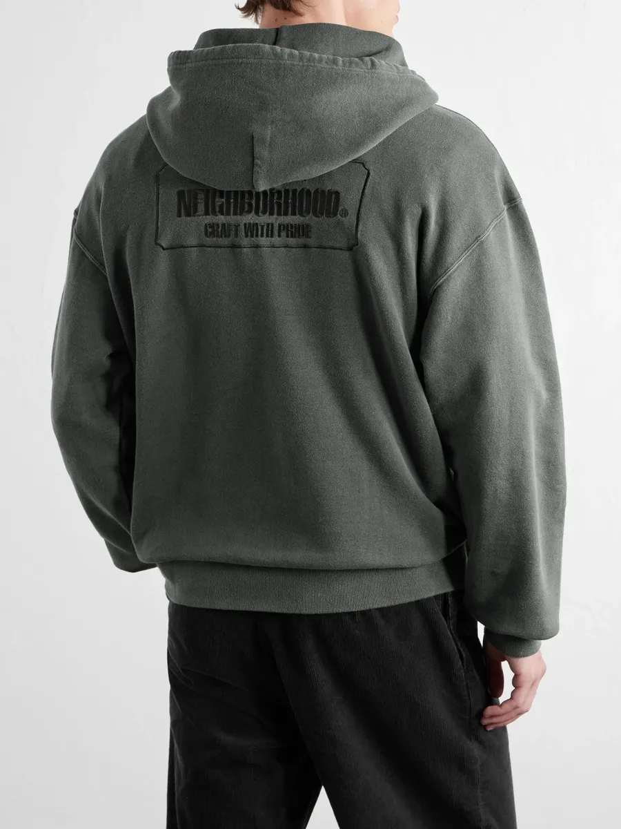 Neighborhood Logo-Embroidered Garment-Dyed Cotton-Jersey Hoodie - Men | Thumbnail 4 Neighborhood Logo-Embroidered Garment-Dyed Cotton-Jersey Hoodie - Men | Thumbnail 4