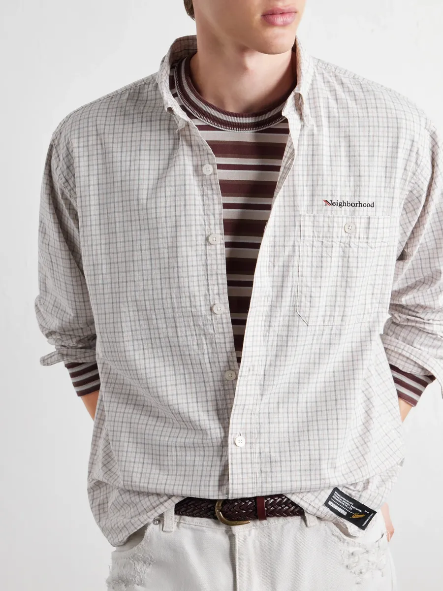 Neighborhood Logo-Embroidered Checked Cotton-Poplin Shirt - Men | Thumbnail 6