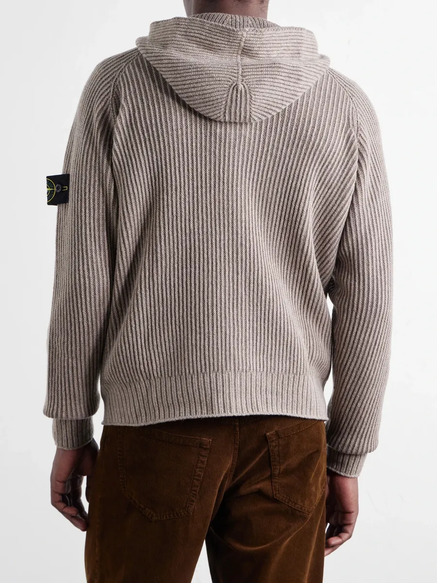 Stone Island Ribbed Cashmere and Wool-Blend Zip-Up Hoodie - Men | Thumbnail 4