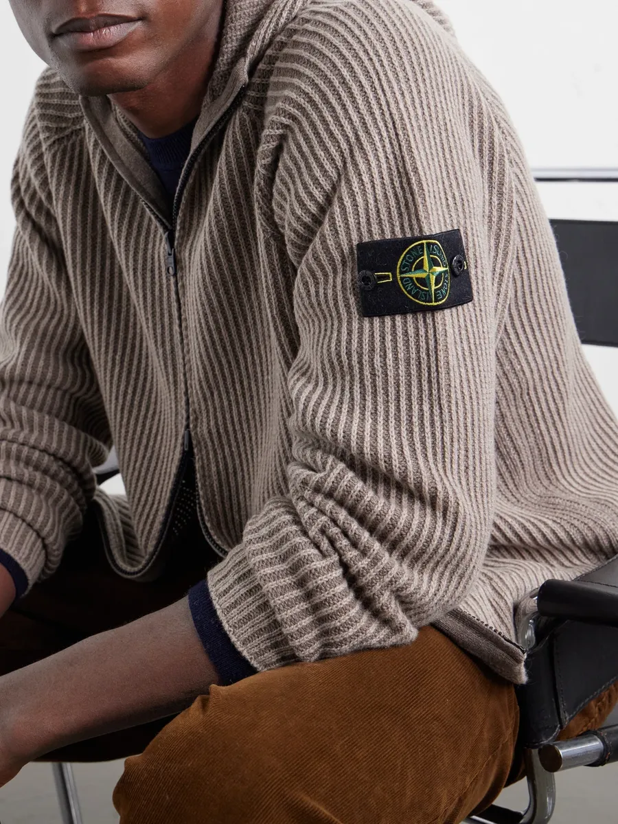 Stone Island Ribbed Cashmere and Wool-Blend Zip-Up Hoodie - Men | Thumbnail 5