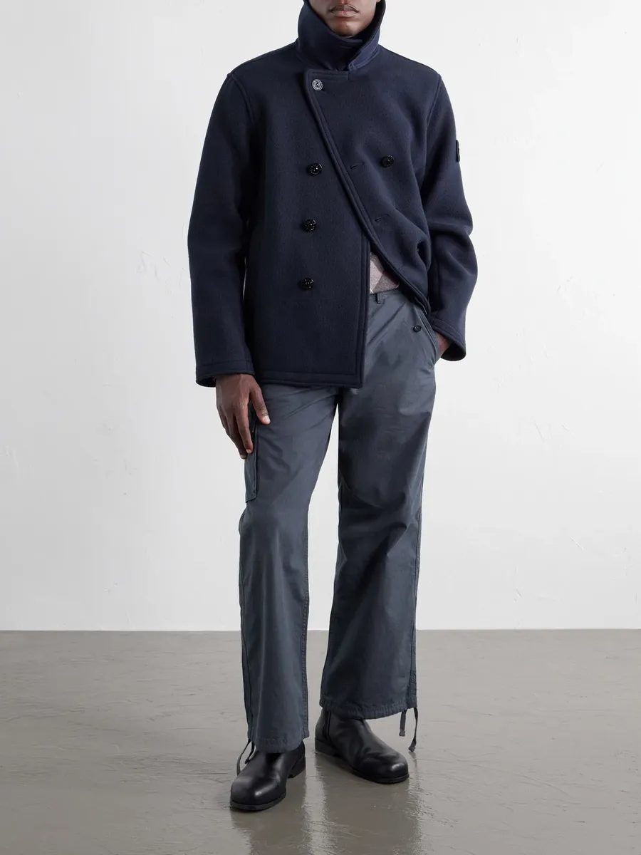 Stone Island Double-Breasted Melton Wool and Cashmere-Blend Twill Coat - Men | Thumbnail 2 Stone Island Double-Breasted Melton Wool and Cashmere-Blend Twill Coat - Men | Thumbnail 2
