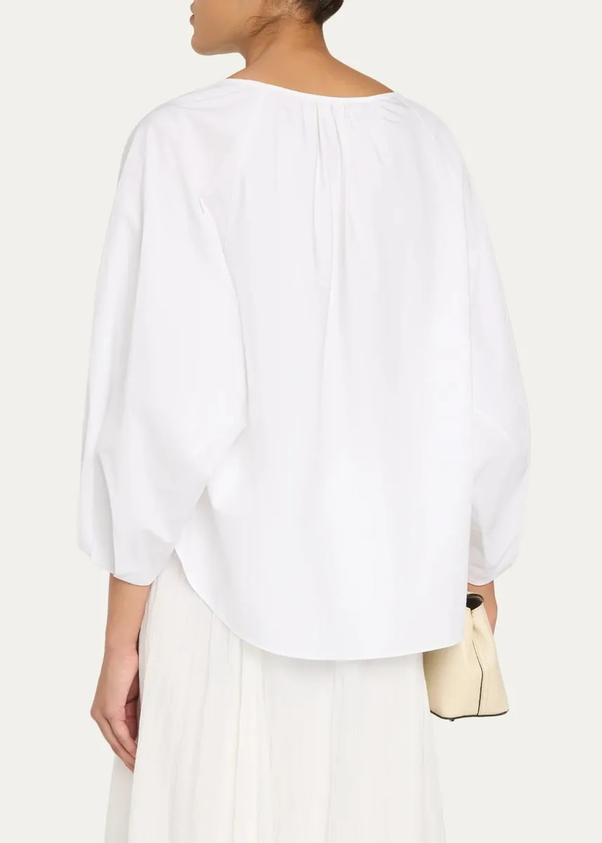 Lafayette 148 New York Blouson-Sleeve Cotton Poplin Blouse | Thumbnail 3 Lafayette 148 New York Blouson-Sleeve Cotton Poplin Blouse | Thumbnail 3