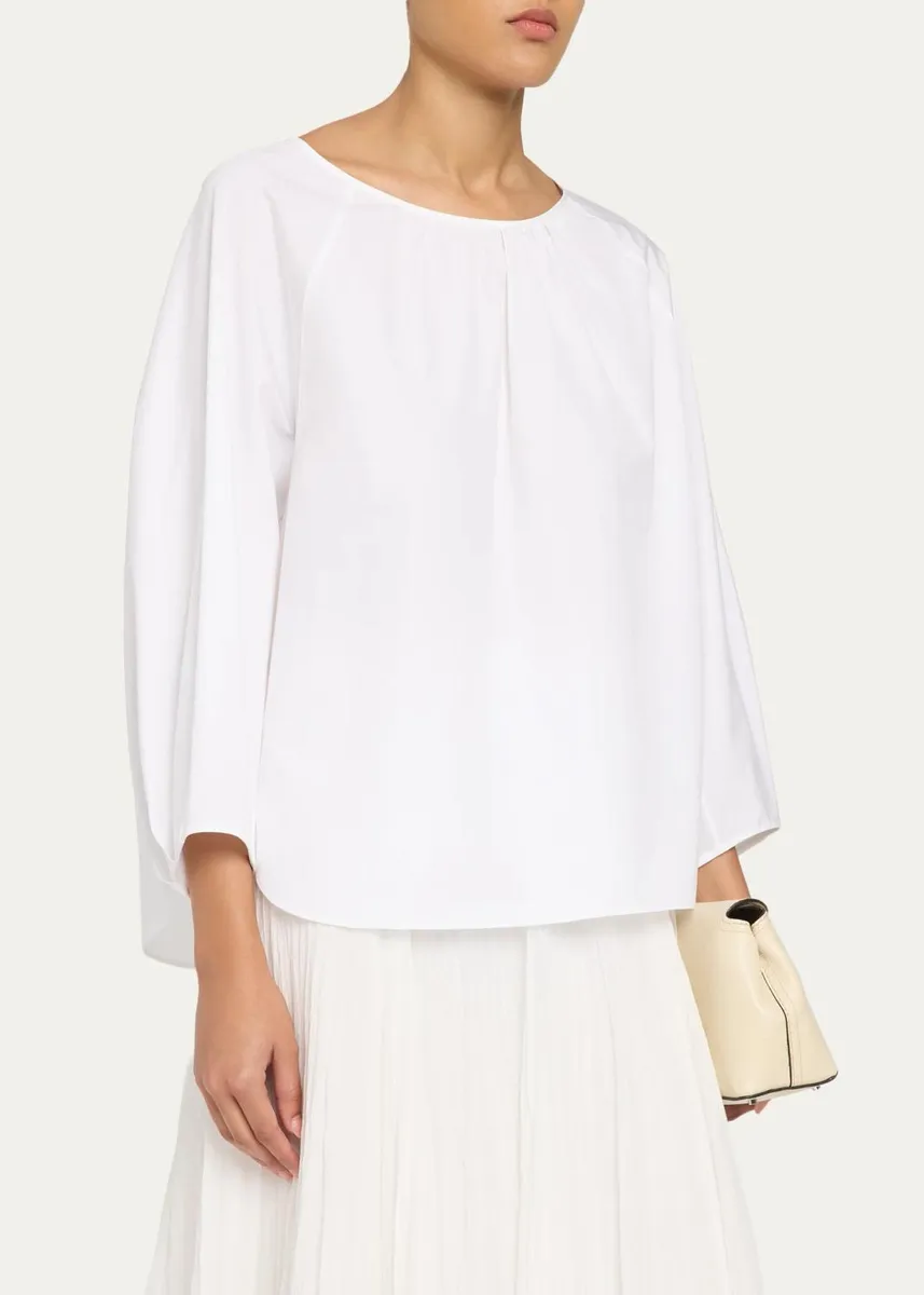 Lafayette 148 New York Blouson-Sleeve Cotton Poplin Blouse | Thumbnail 4 Lafayette 148 New York Blouson-Sleeve Cotton Poplin Blouse | Thumbnail 4