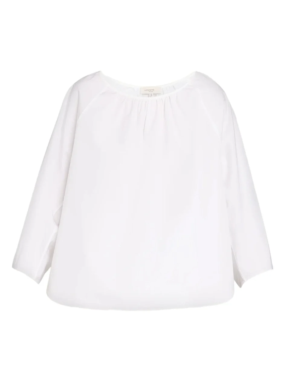 Lafayette 148 New York Blouson-Sleeve Cotton Poplin Blouse