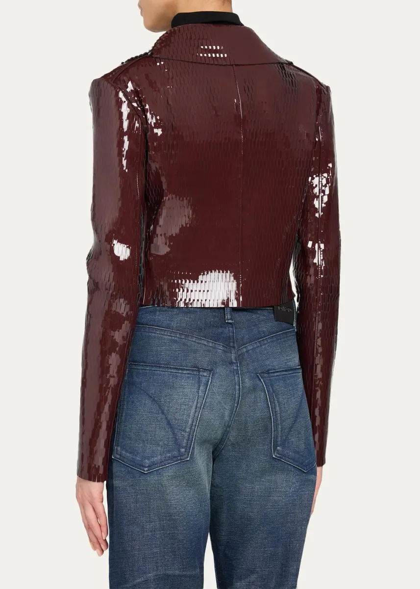 Tom Ford Perforated Patent Leather Crop Double-Breasted Jacket | Thumbnail 3 Tom Ford Perforated Patent Leather Crop Double-Breasted Jacket | Thumbnail 3